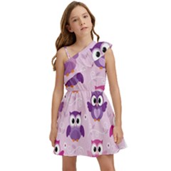 Seamless Cute Colourfull Owl Kids Pattern Kids  One Shoulder Party Dress by Pakemis