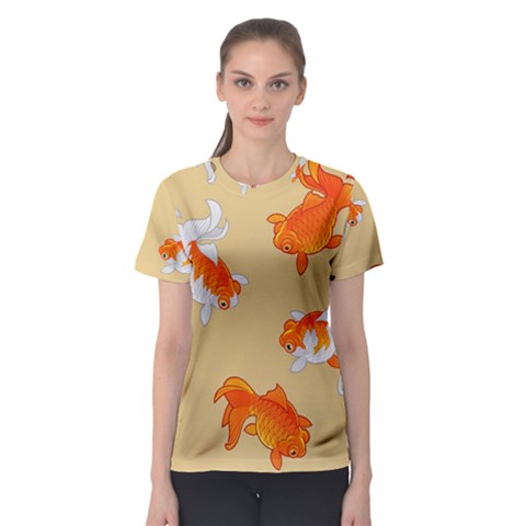 Gold Fish Seamless Pattern Background Women s Sport Mesh Tee by Pakemis