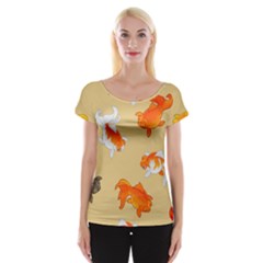 Gold Fish Seamless Pattern Background Cap Sleeve Top by Pakemis