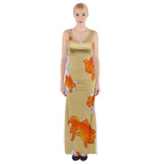 Gold Fish Seamless Pattern Background Thigh Split Maxi Dress by Pakemis