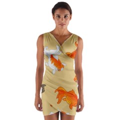 Gold Fish Seamless Pattern Background Wrap Front Bodycon Dress by Pakemis