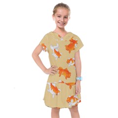 Gold Fish Seamless Pattern Background Kids  Drop Waist Dress by Pakemis