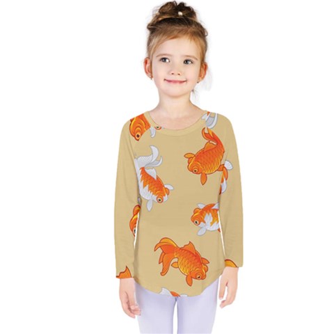 Gold Fish Seamless Pattern Background Kids  Long Sleeve Tee by Pakemis