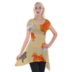 Gold Fish Seamless Pattern Background Short Sleeve Side Drop Tunic by Pakemis