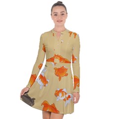 Gold Fish Seamless Pattern Background Long Sleeve Panel Dress by Pakemis