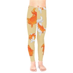 Gold Fish Seamless Pattern Background Kids  Leggings by Pakemis