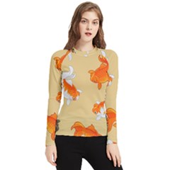 Gold Fish Seamless Pattern Background Women s Long Sleeve Rash Guard by Pakemis