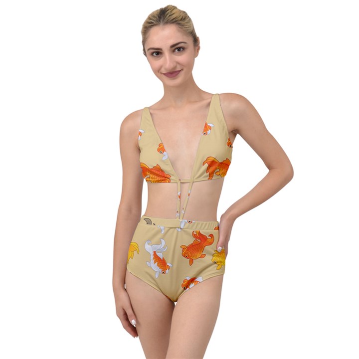 Gold Fish Seamless Pattern Background Tied Up Two Piece Swimsuit