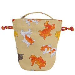 Gold Fish Seamless Pattern Background Drawstring Bucket Bag by Pakemis