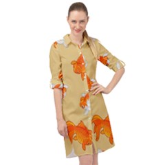 Gold Fish Seamless Pattern Background Long Sleeve Mini Shirt Dress by Pakemis