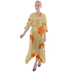 Gold Fish Seamless Pattern Background Quarter Sleeve Wrap Front Maxi Dress by Pakemis