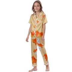 Gold Fish Seamless Pattern Background Kids  Satin Short Sleeve Pajamas Set by Pakemis