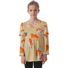 Gold Fish Seamless Pattern Background Kids  V Neck Casual Top by Pakemis