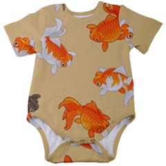 Gold Fish Seamless Pattern Background Baby Short Sleeve Onesie Bodysuit by Pakemis