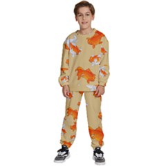 Gold Fish Seamless Pattern Background Kids  Sweatshirt Set