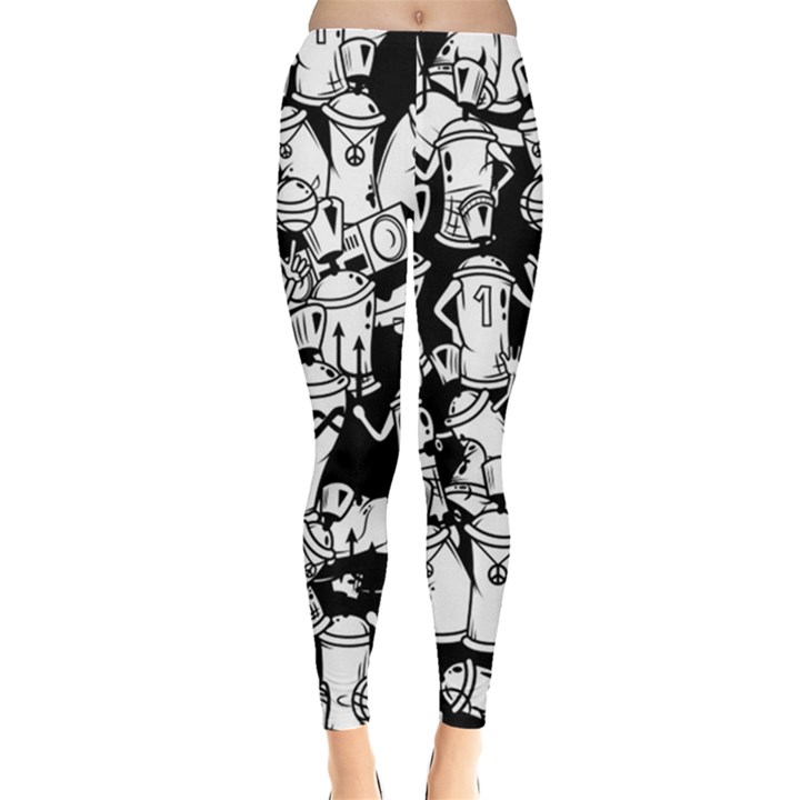 Graffiti Spray Can Characters Seamless Pattern Leggings 