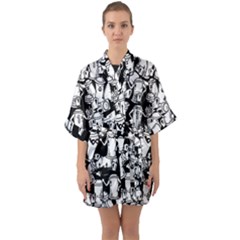 Graffiti Spray Can Characters Seamless Pattern Half Sleeve Satin Kimono  by Pakemis