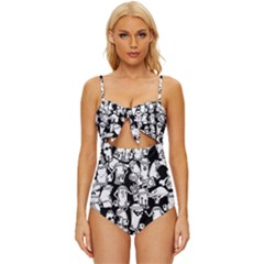 Graffiti Spray Can Characters Seamless Pattern Knot Front One-piece Swimsuit by Pakemis