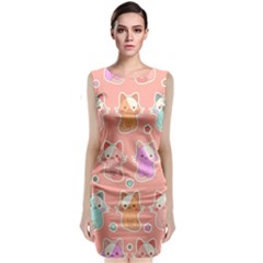 Cute Kawaii Kittens Seamless Pattern Classic Sleeveless Midi Dress by Pakemis