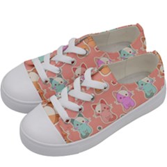 Cute Kawaii Kittens Seamless Pattern Kids  Low Top Canvas Sneakers by Pakemis