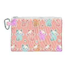 Cute Kawaii Kittens Seamless Pattern Canvas Cosmetic Bag (large) by Pakemis