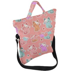 Cute Kawaii Kittens Seamless Pattern Fold Over Handle Tote Bag by Pakemis