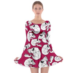 Terrible Frightening Seamless Pattern With Skull Long Sleeve Skater Dress by Pakemis