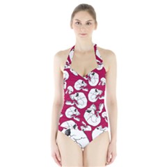 Terrible Frightening Seamless Pattern With Skull Halter Swimsuit by Pakemis