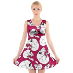 Terrible Frightening Seamless Pattern With Skull V-neck Sleeveless Dress by Pakemis