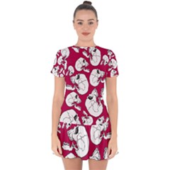 Terrible Frightening Seamless Pattern With Skull Drop Hem Mini Chiffon Dress by Pakemis