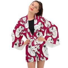 Terrible Frightening Seamless Pattern With Skull Long Sleeve Kimono by Pakemis