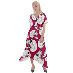 Terrible Frightening Seamless Pattern With Skull Cross Front Sharkbite Hem Maxi Dress by Pakemis