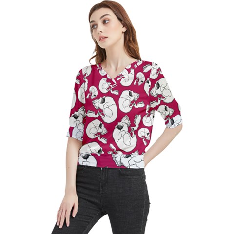 Terrible Frightening Seamless Pattern With Skull Quarter Sleeve Blouse by Pakemis