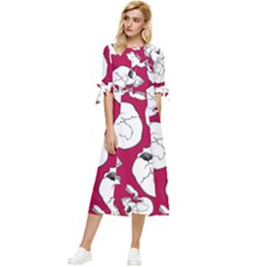 Terrible Frightening Seamless Pattern With Skull Bow Sleeve Chiffon Midi Dress by Pakemis