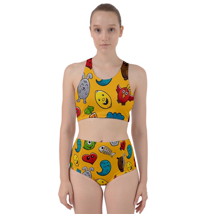 Graffiti Characters Seamless Ornament Racer Back Bikini Set