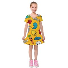 Graffiti Characters Seamless Ornament Kids  Short Sleeve Velvet Dress by Pakemis