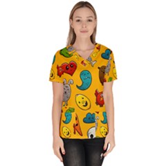 Graffiti Characters Seamless Ornament Women s V-neck Scrub Top by Pakemis