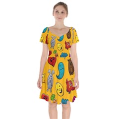 Graffiti Characters Seamless Ornament Short Sleeve Bardot Dress by Pakemis