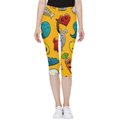 Graffiti Characters Seamless Ornament Inside Out Lightweight Velour Capri Leggings 