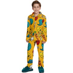 Graffiti Characters Seamless Ornament Kids  Long Sleeve Velvet Pajamas Set