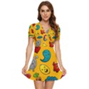 Graffiti Characters Seamless Ornament V-Neck High Waist Chiffon Mini Dress View1