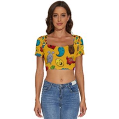 Graffiti Characters Seamless Ornament Short Sleeve Square Neckline Crop Top 