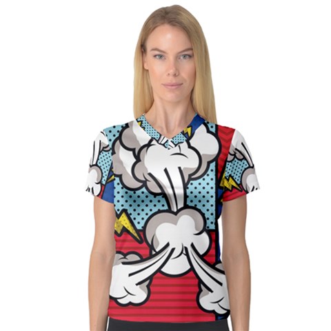 Rays Smoke Pop Art Style Vector Illustration V-neck Sport Mesh Tee by Pakemis