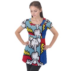 Rays Smoke Pop Art Style Vector Illustration Puff Sleeve Tunic Top by Pakemis