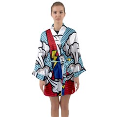 Rays Smoke Pop Art Style Vector Illustration Long Sleeve Satin Kimono by Pakemis