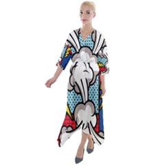 Rays Smoke Pop Art Style Vector Illustration Quarter Sleeve Wrap Front Maxi Dress by Pakemis