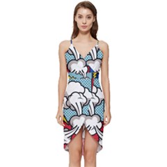 Rays Smoke Pop Art Style Vector Illustration Wrap Frill Dress by Pakemis