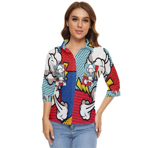 Rays Smoke Pop Art Style Vector Illustration Women s Quarter Sleeve Pocket Shirt by Pakemis