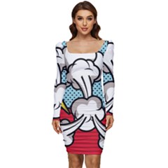 Rays Smoke Pop Art Style Vector Illustration Women Long Sleeve Ruched Stretch Jersey Dress by Pakemis