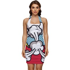 Rays Smoke Pop Art Style Vector Illustration Sleeveless Wide Square Neckline Ruched Bodycon Dress